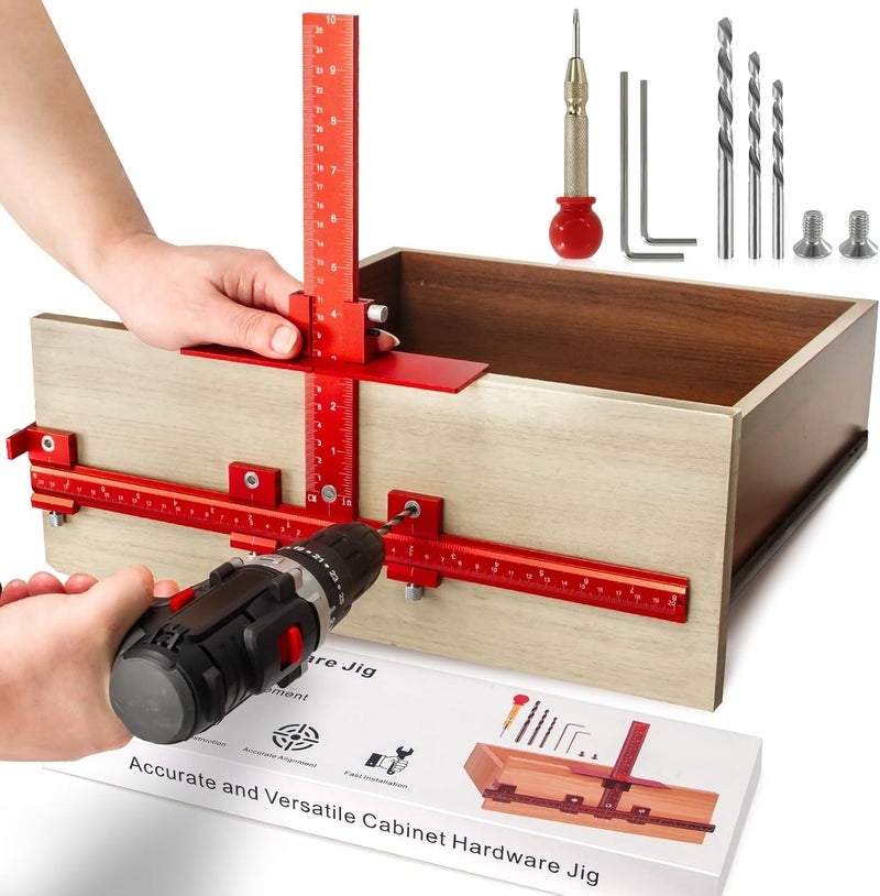 DOCXCDO Aluminum Cabinet Hardware Jig Tool for Handles Pulls Knobs, Cabinet Pull Jig with Automatic Center Punch, Hardware Template for Door Drawer Handles Installation - Image 1